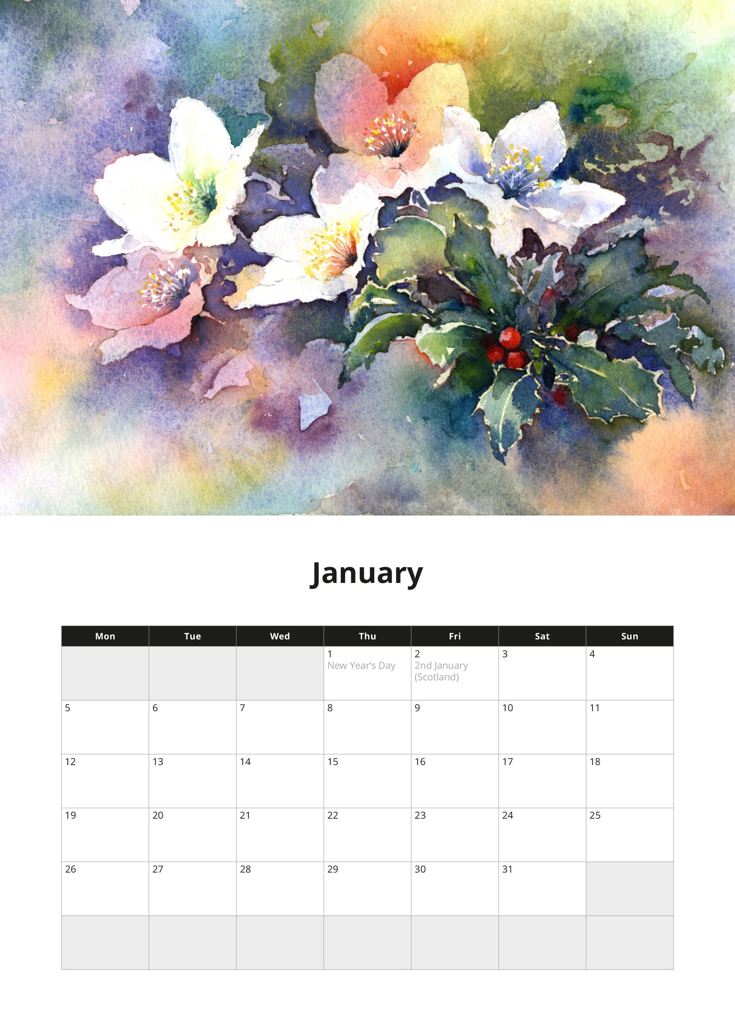 A4 Wall Calendar 2026